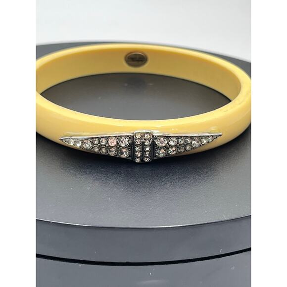 Lulu Frost For J. crew Yellow Acrylic Pave Rhinestones Crest Bangle Bracelet - Picture 4 of 9